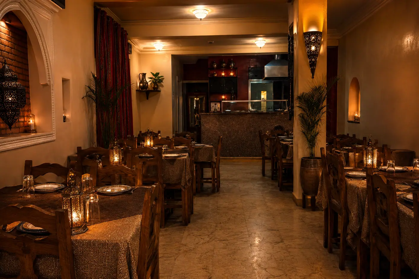 Même salle de restaurant après : lumière chaude, mise en scène soignée