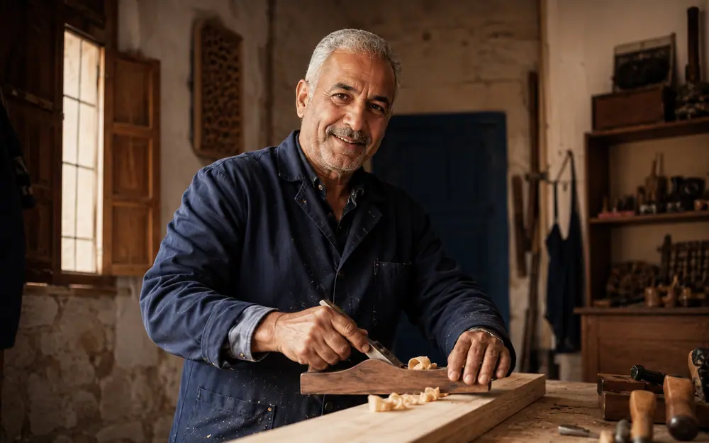 Artisan marocain fier dans son atelier
