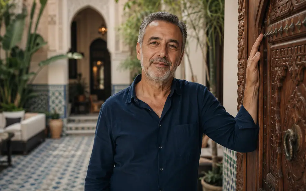 Propriétaire d'un riad dans son patio à Marrakech
